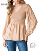 Curvy Lightweight Dream Smocked Bubble Sleeve Top