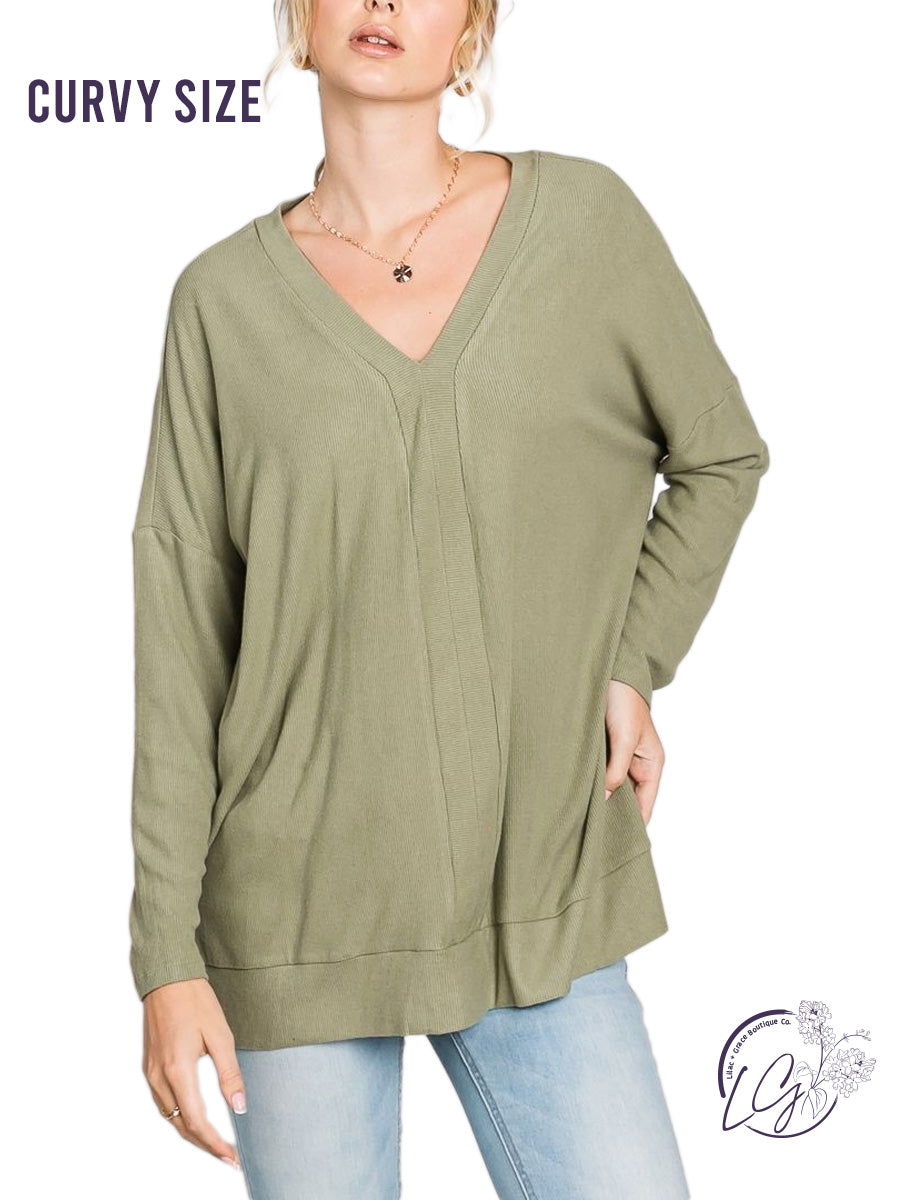 Curvy Brushed Comfort Oversized Ribbed Top