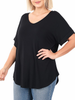 Curvy Must Have V-Neck Cuffed Sleeve Tee