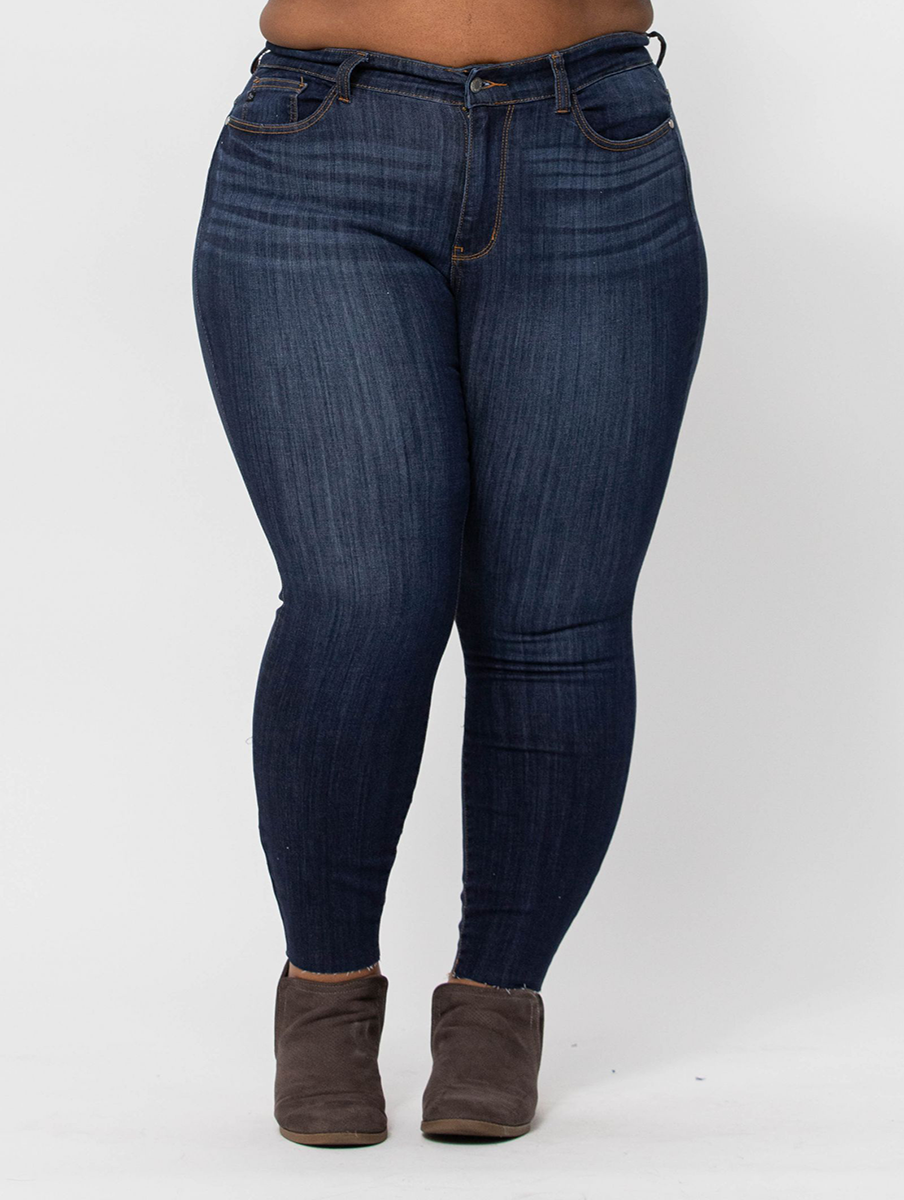 Curvy Cori Mid-Rise Raw Hem Skinny by Judy Blue