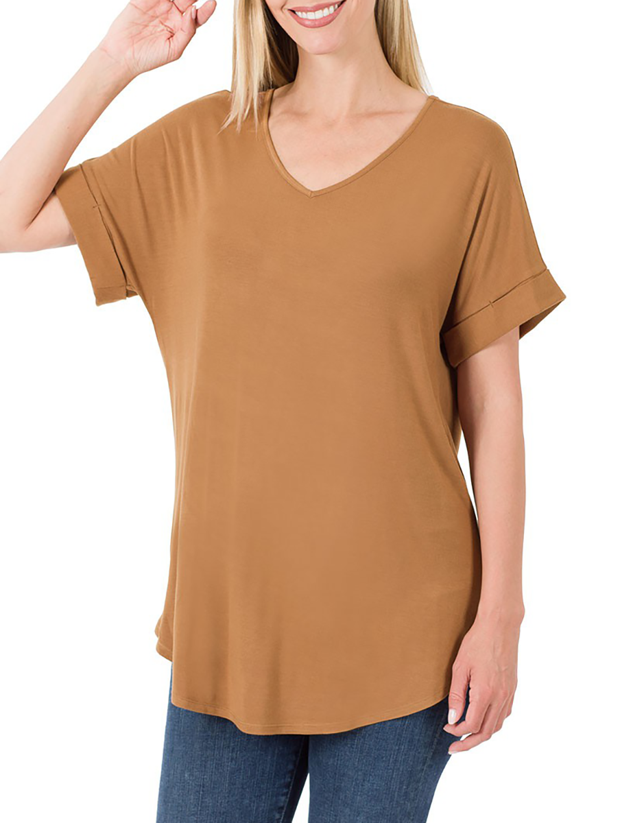 Must Have V-Neck Cuffed Sleeve Tee