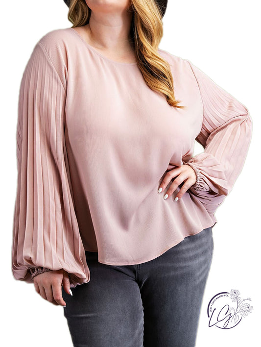 Curvy Times of Fun Pleated Sleeve Blouse