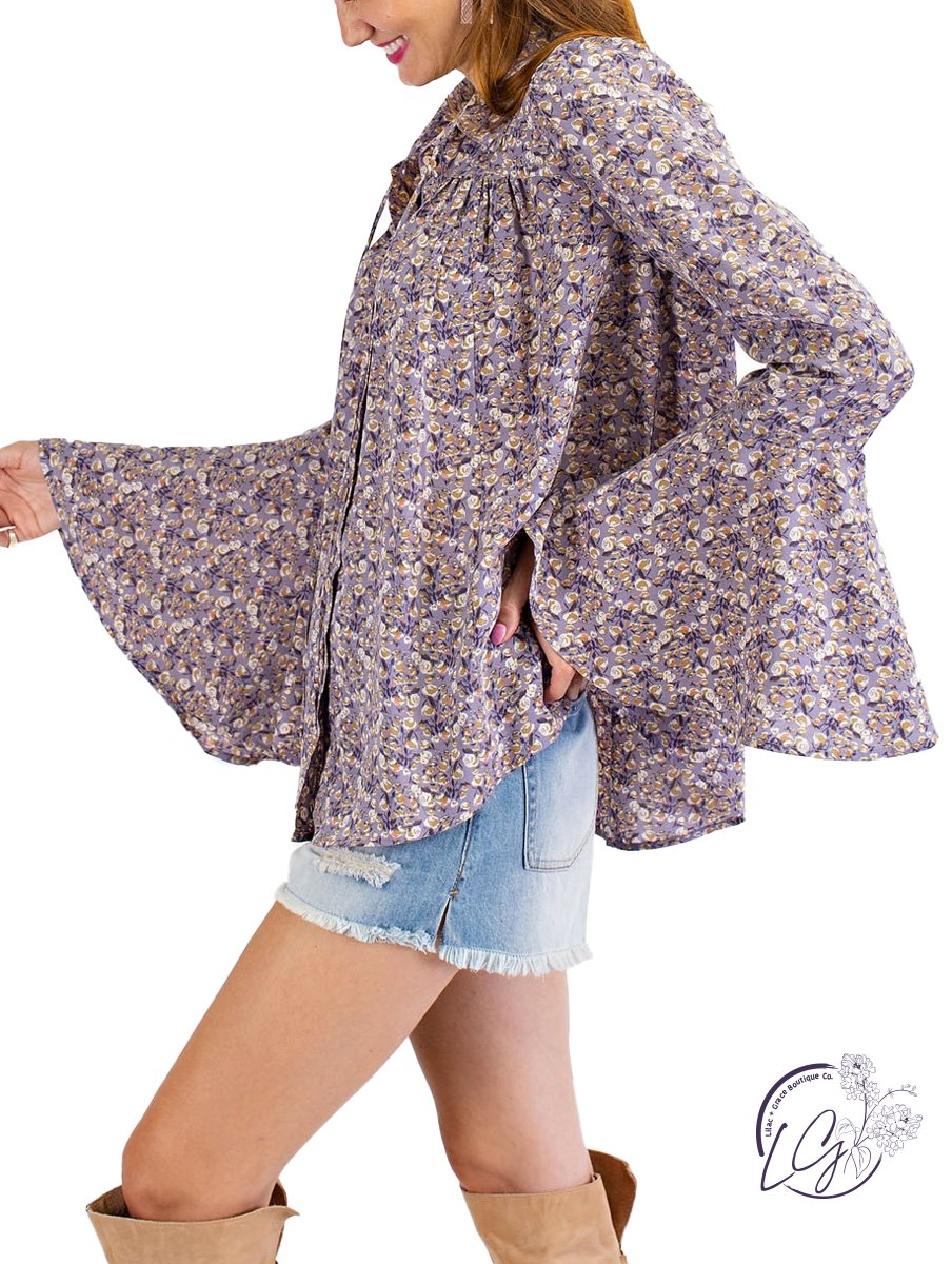 Sweet Floral Bell Sleeved Blouse