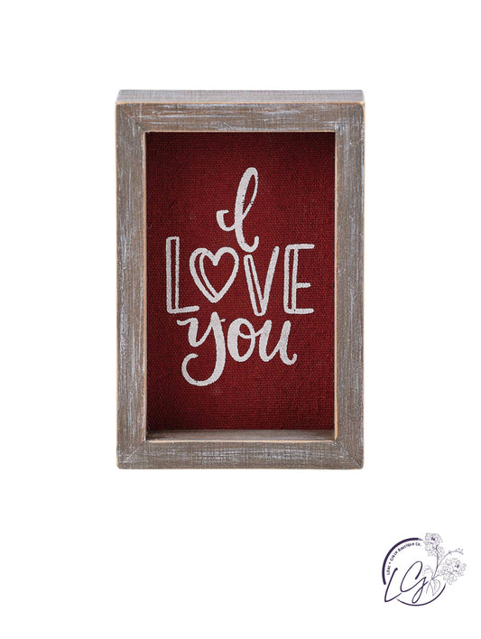 I Love You Red Linen Framed Board