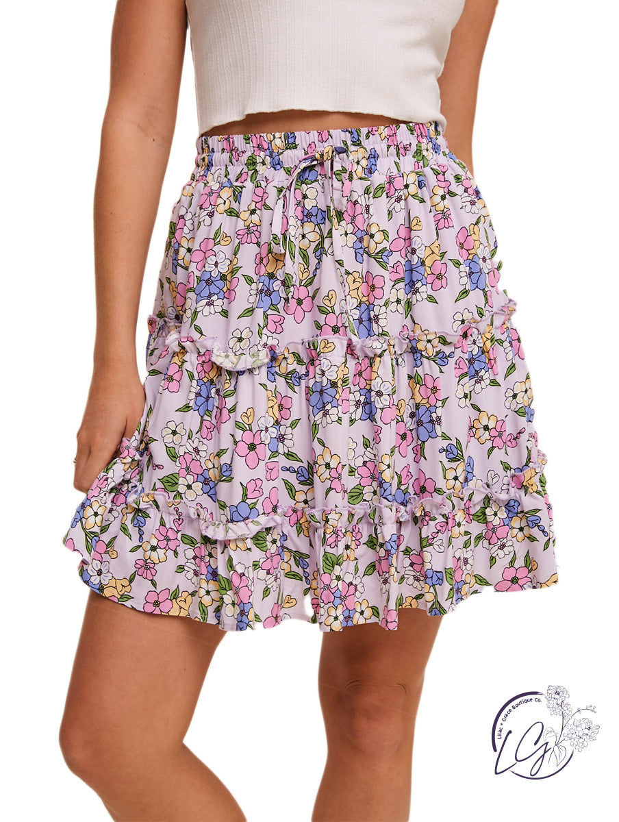 Flower Power Tiered Waist Tie Skirt