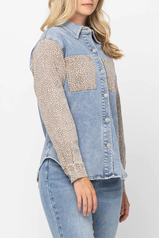 Curvy Corine Cheetah Print Denim Jacket by Judy Blue