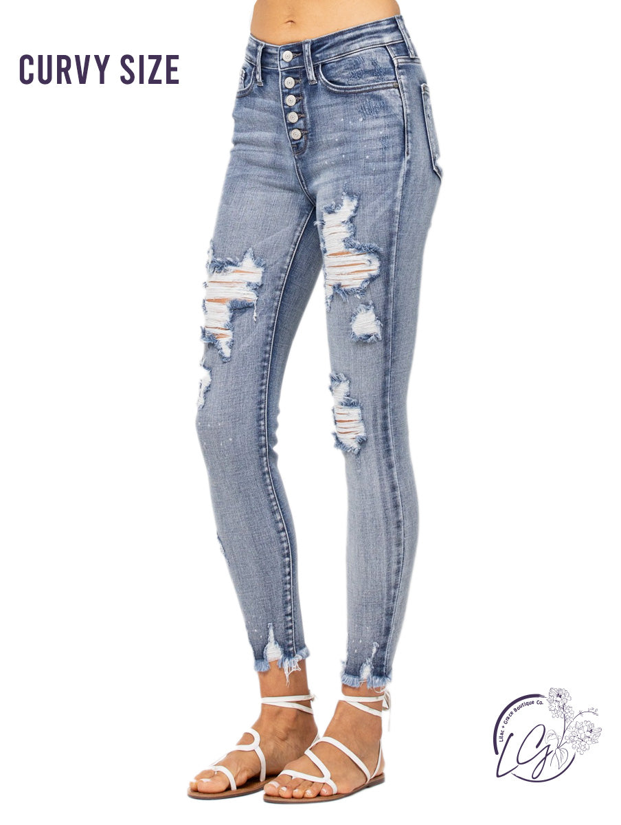 Curvy Julianna High-Rise Button Fly Skinny by Judy Blue