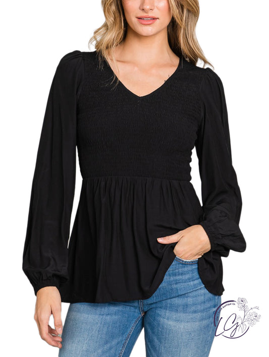 Lightweight Dream Smocked Bubble Sleeve Top