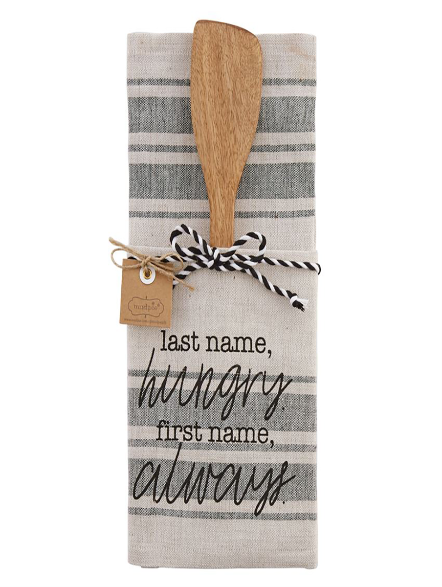 Last Name Towel Wood Utensil Set