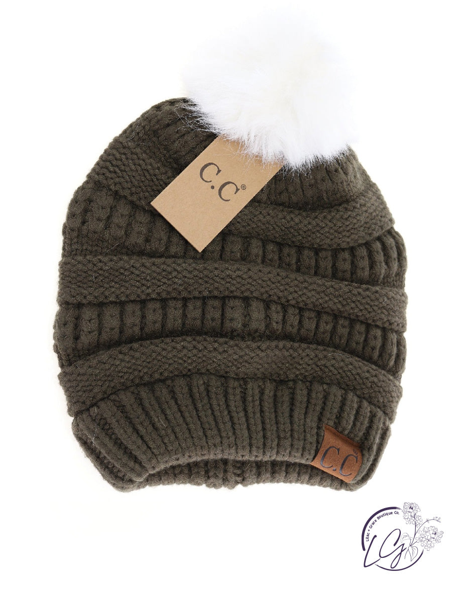 Super Soft Matching Fur Pom CC Beanie