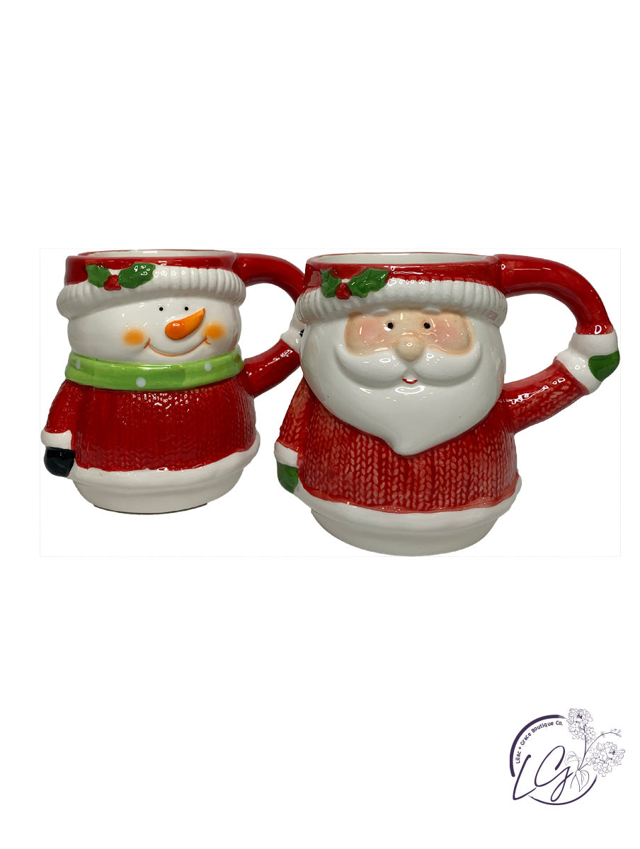 Red Sweater Santa & Snowman Mug