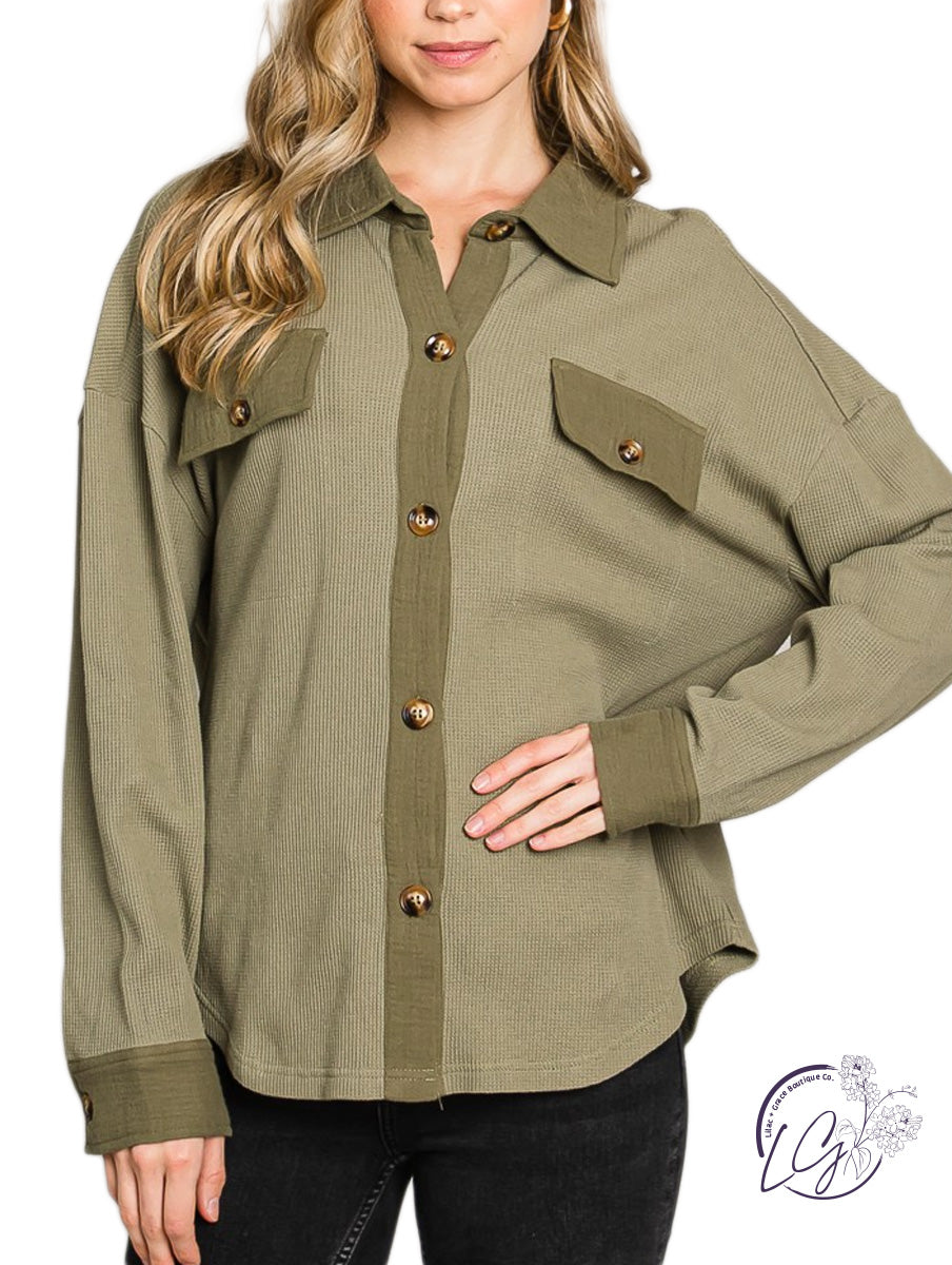 Cozy Chic Mixed Fabric Shirt