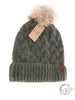 Chunky Braided Cable Knit Fur Pom CC Beanie