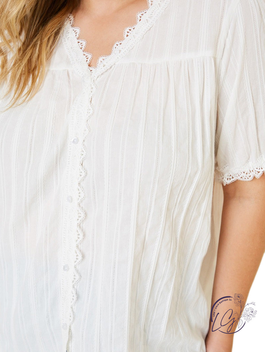 Curvy Lace Embrace Button-Up Top