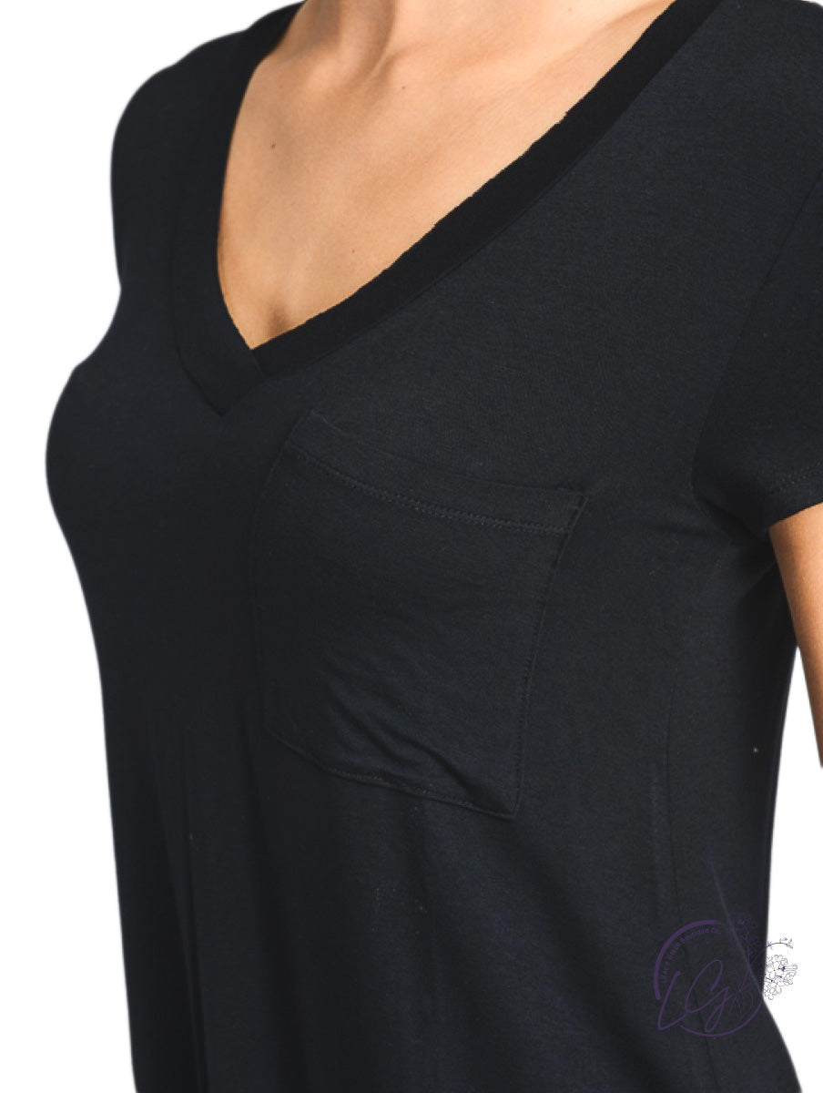 Longline Deep V-Neck Pocket Shirt