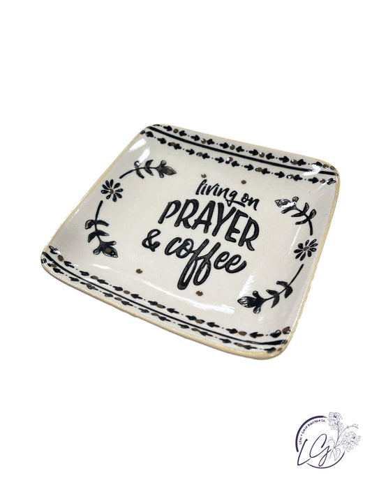 Ceramic Coffee & Faith Square Trinket Tray