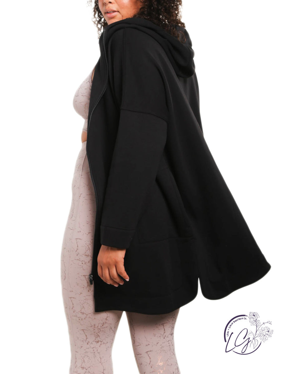 Curvy Hooded Longline Zip-Up Jacket