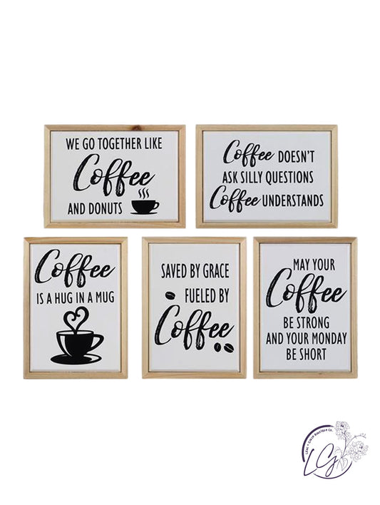 WOOD FRAMED ENAMEL FINISH COFFEE WALL SIGN