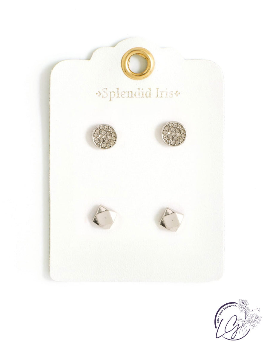 Pave Circle & Geometric Stud