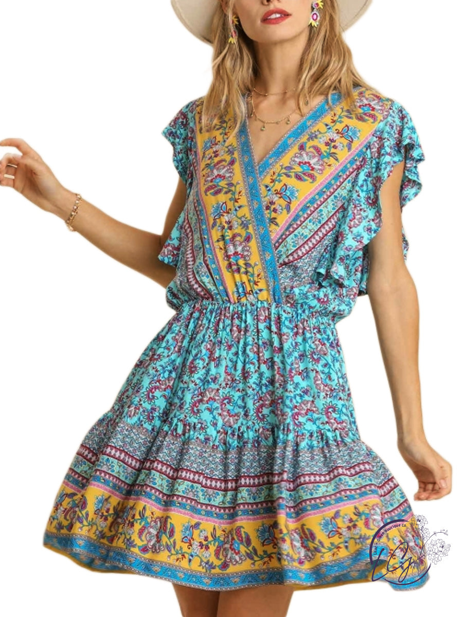 Paisley Border Print Dress