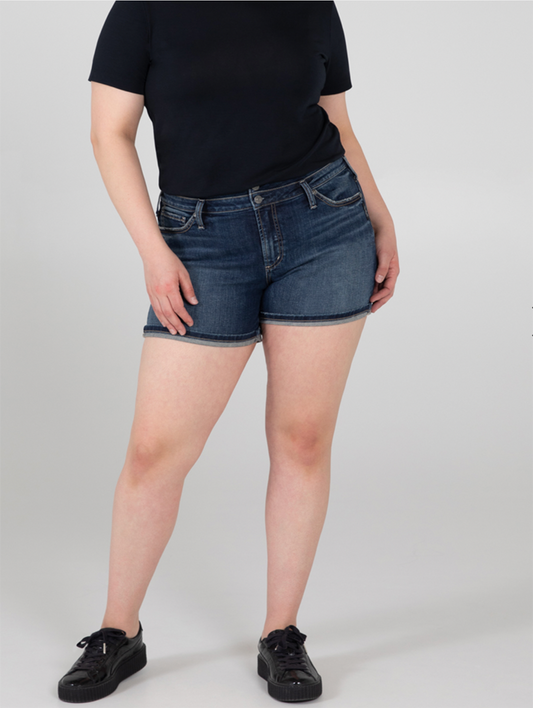 Curvy Suki Mid Rise Double Button Shorts by Silver Jeans