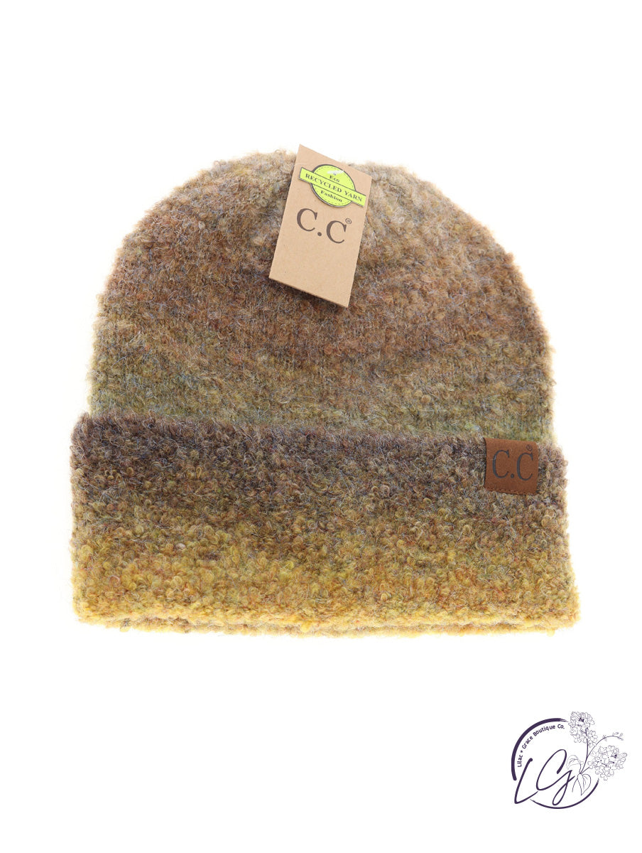 Multi-Colored Slouchy Mohair Cuffed CC Beanie