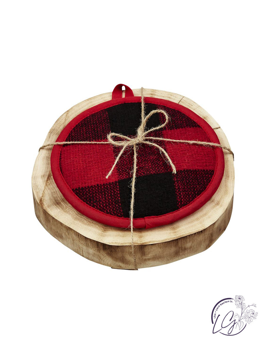 CHECK POT HOLDER & TRIVET SET