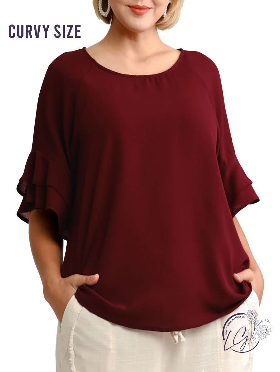 Curvy Come Prepared Ruffle Sleeve Blouse