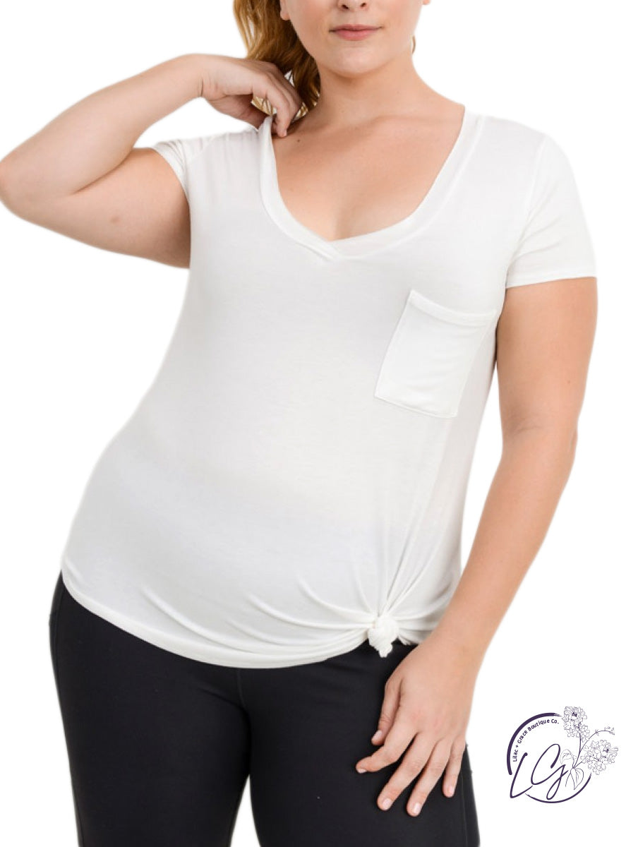 Curvy Longline Deep V-Neck Pocket Shirt